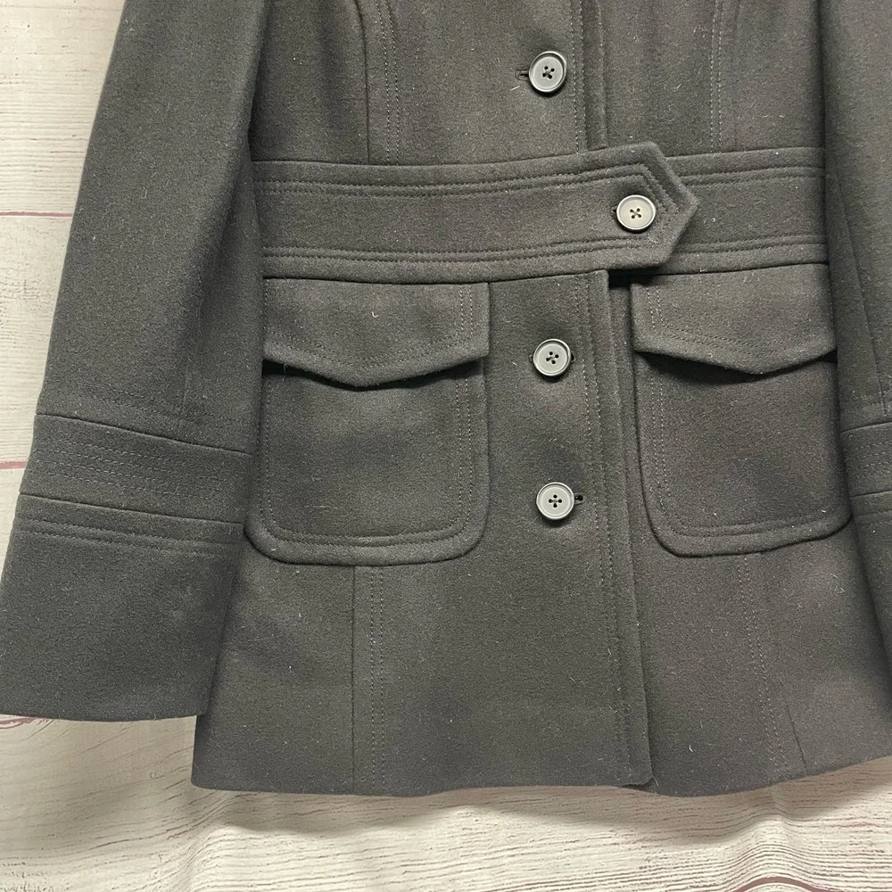 J Crew Factory Black Wool Blend Trench Peacoat size 6
